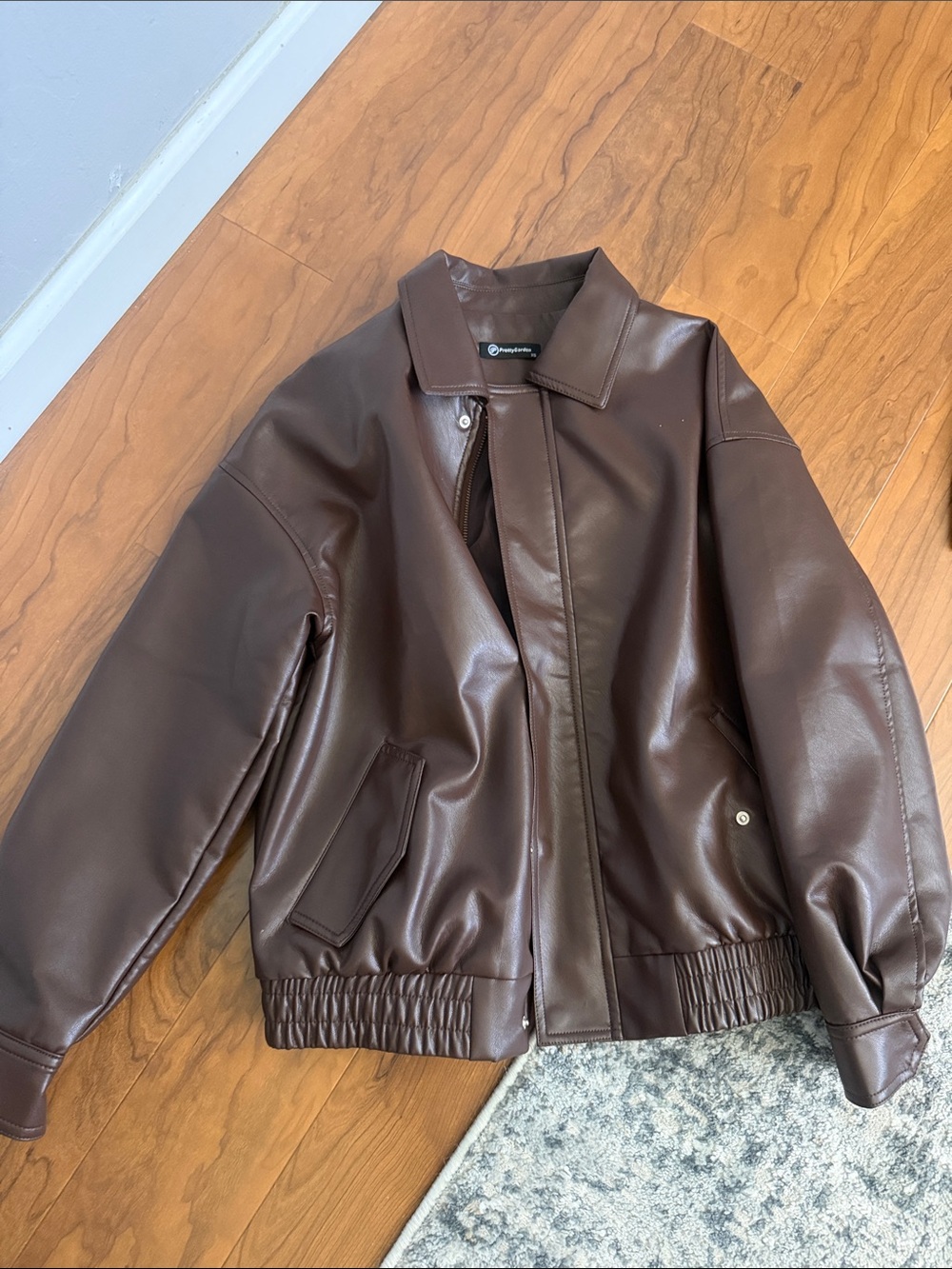 Brown Faux Leather Bomber Jacket